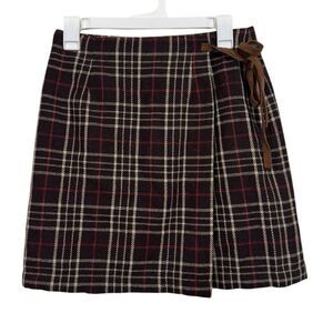 GAP Brown Neutral Plaid Wool Wrap Midi Skirt